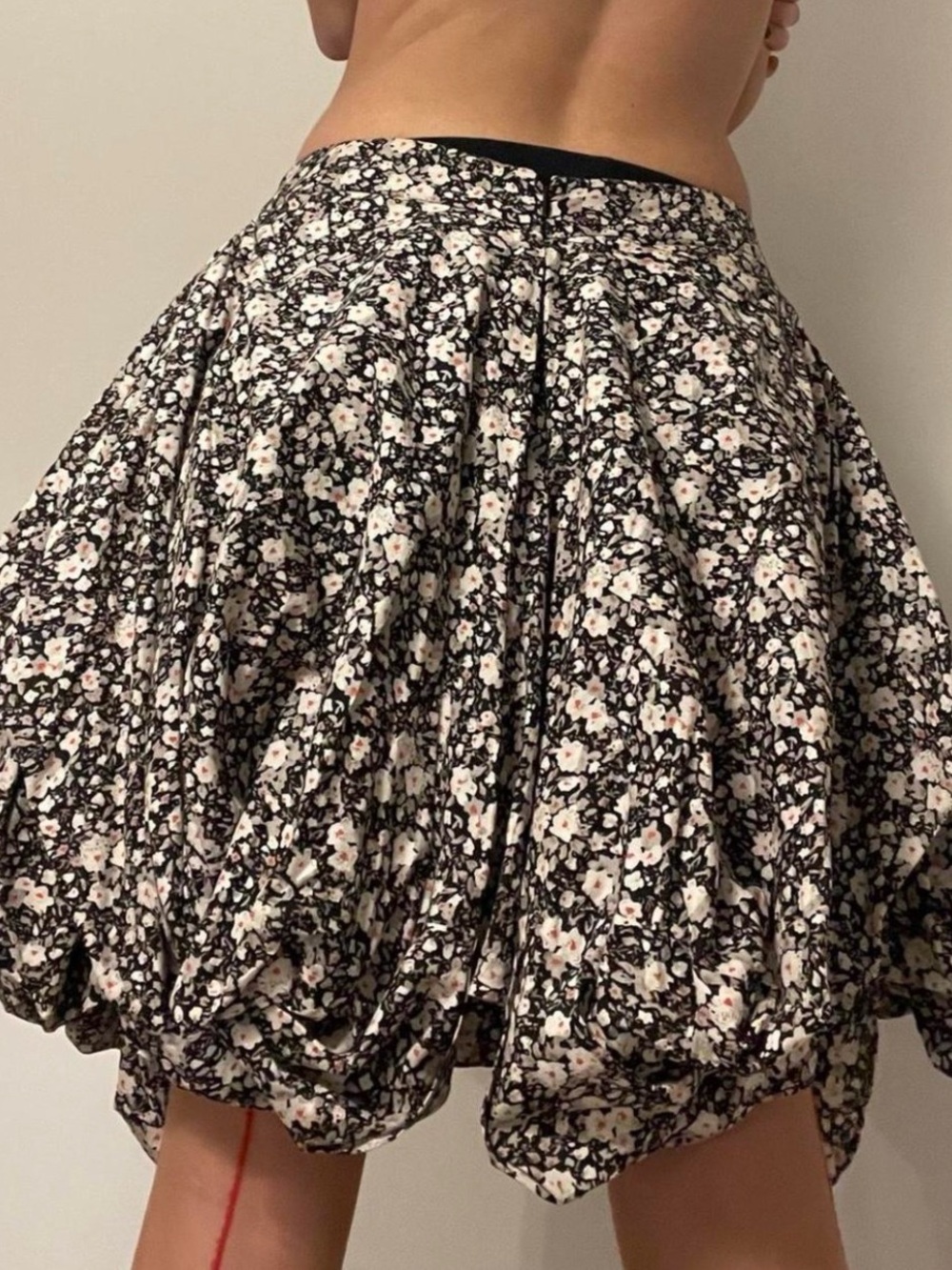 All Saints Black Floral Bubble-Hem Skirt with Pale Pink Accents US Size 10